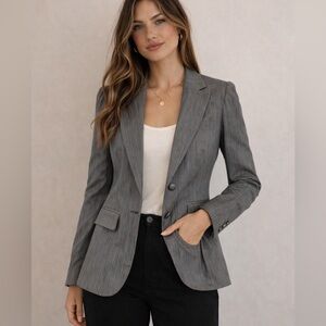 Banana Republic Gray Pinstripe Silk & Wool Blazer Petite 8 Tailored Luxury